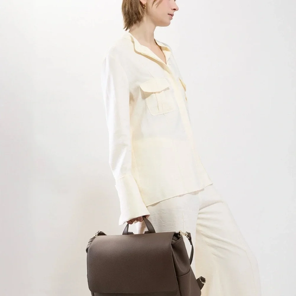 Mina Baie Chocolate Brown Leather Baby Bag Backpack